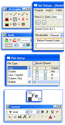 Plotting dialogs and toolbars in Origin - 