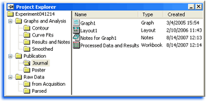 Origin Project Explorer for organizing your graphs, workbooks, and other child windows