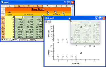 Drag and drop your Excel data directly into an Origin graph when you open your Excel workbook in Origin