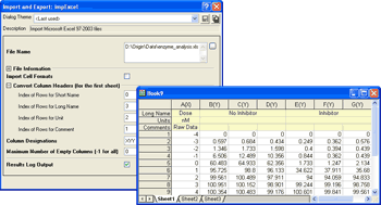 Import Excel data into Origin and specify long name, short name, units, and comments beforhand