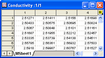 Origin's multi-sheet Matrix book