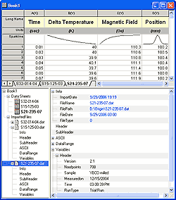 Workbook Organizer showing metadata imported from three ASCII files